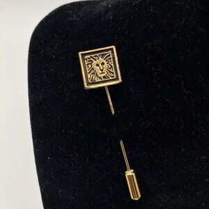 Vintage AK Anne Klein Gold Tone Metal Lion Head Stick Pin Square Unsigned